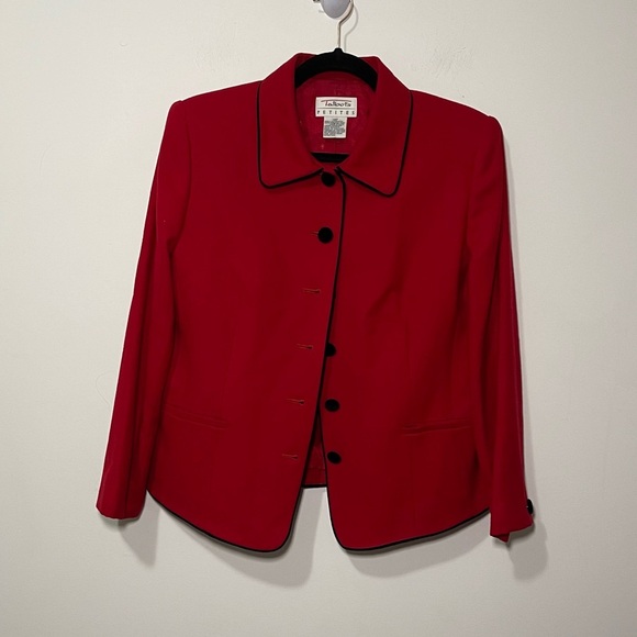 Talbots women's red black trim velvet button vintage career blazer in size 14P - Picture 1 of 7